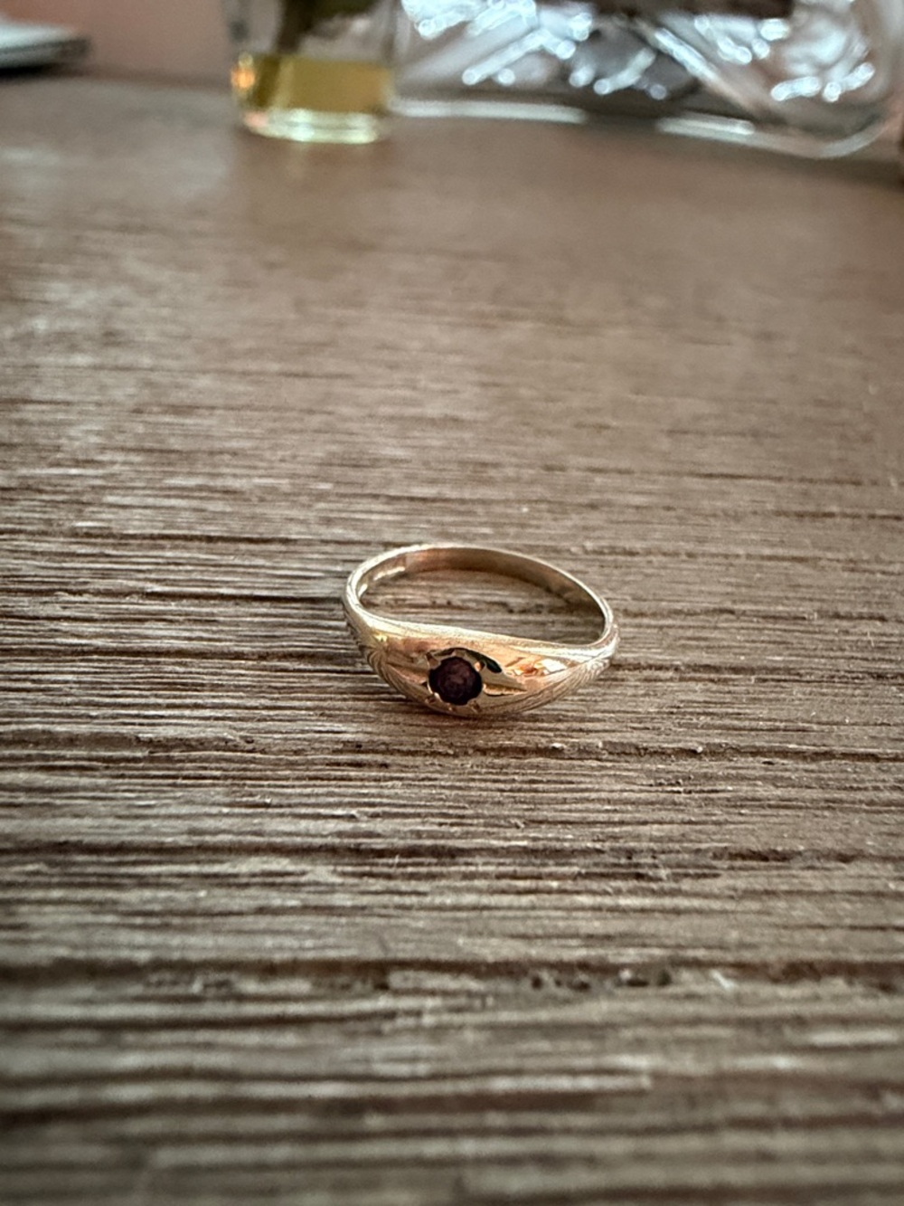 Vintage 9ct Gold Baby’s Signet Ring with Dark Purple Stone